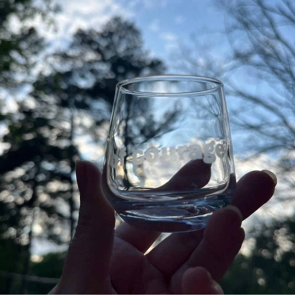 Hand etched Beautiful Beacons shot “of courage” shot glass